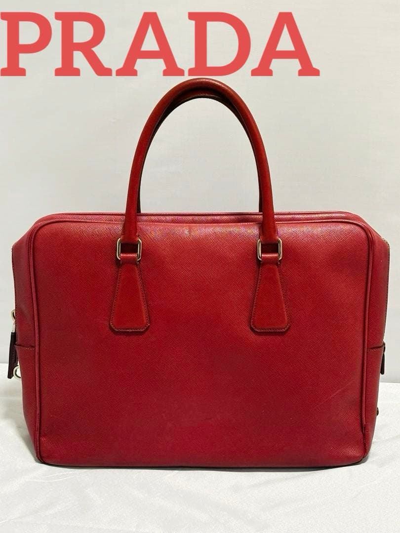 bori PRADA サフィアーノレザー バッグ レッド　ブリーフケース