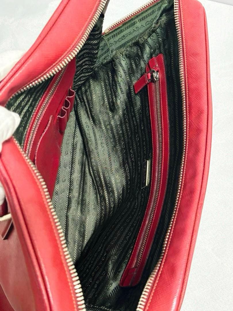 bori PRADA サフィアーノレザー バッグ レッド　ブリーフケース