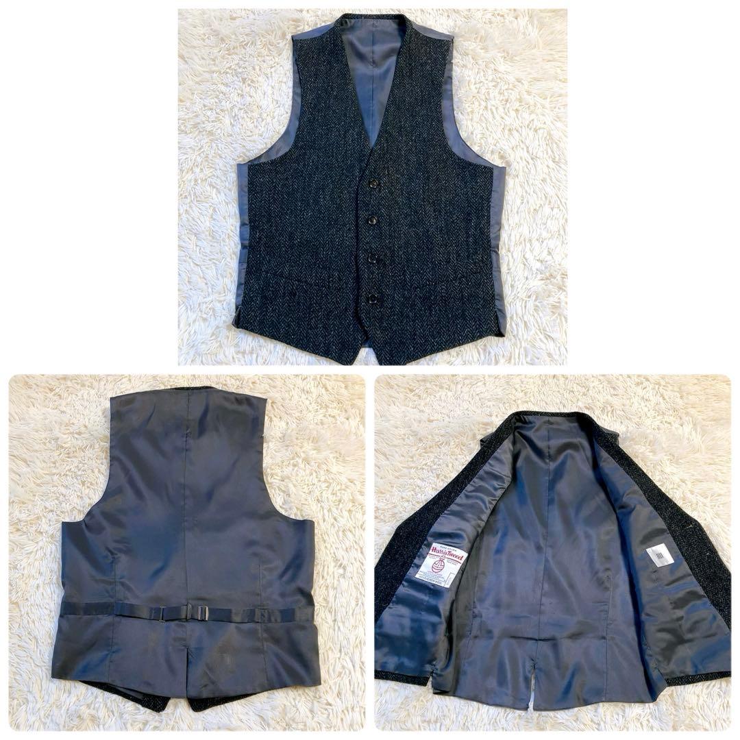 【2ピース・ハリスツイード】スーツセレクト　テーラード　ベスト　S　ヘリンボーン