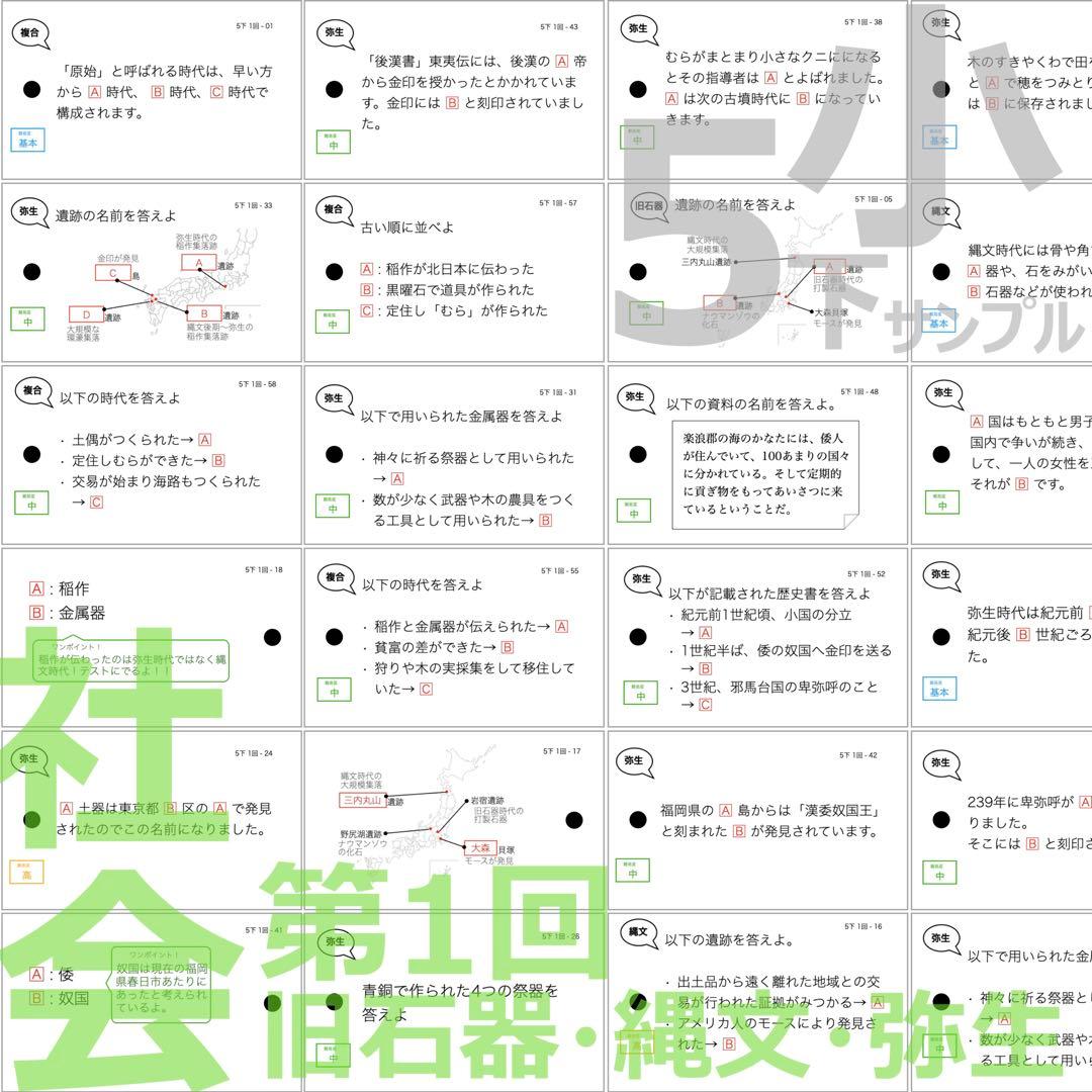 中学受験【5年下 全セット 社会・理科1-18回】 暗記カード 予シリ 組み分け