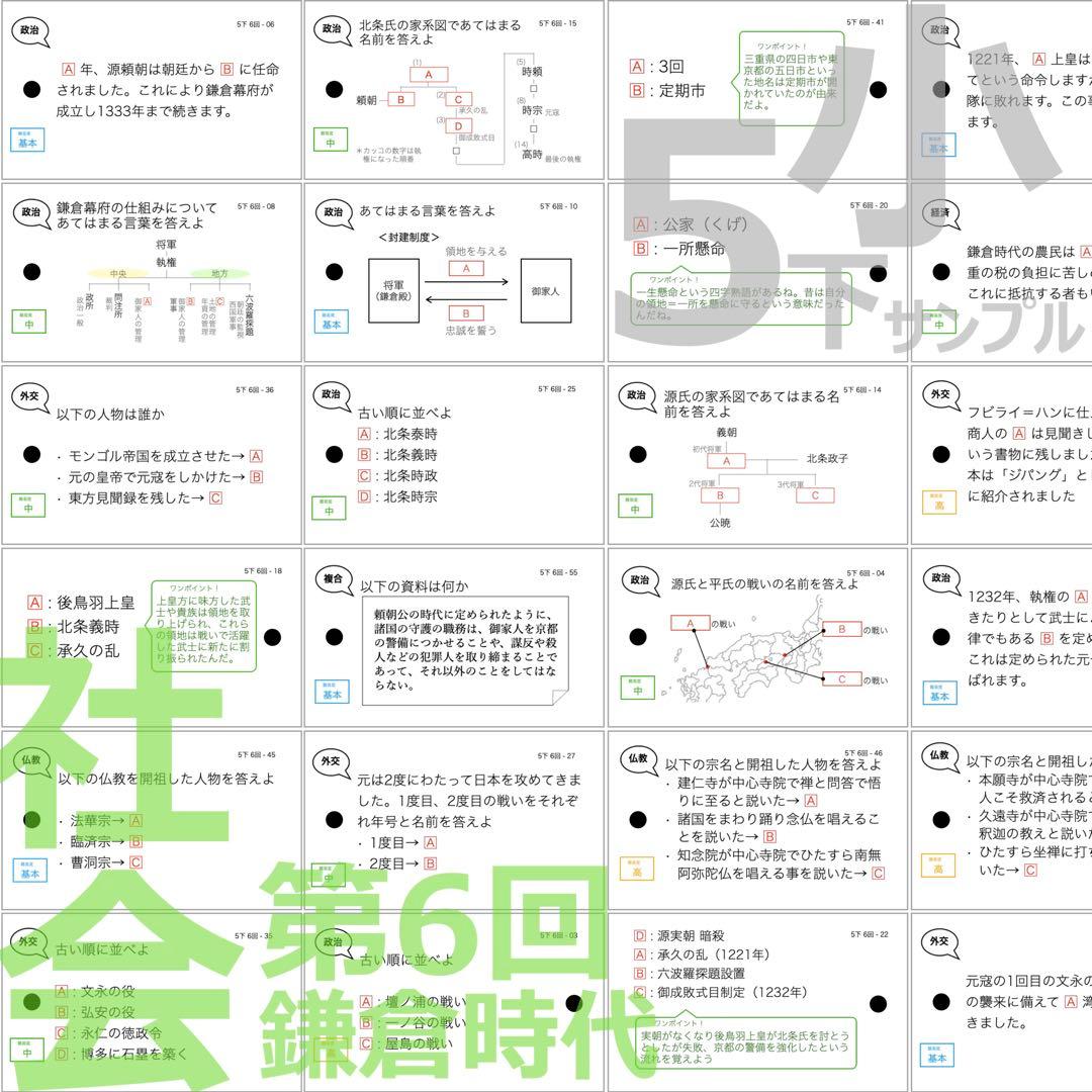中学受験【5年下 全セット 社会・理科1-18回】 暗記カード 予シリ 組み分け
