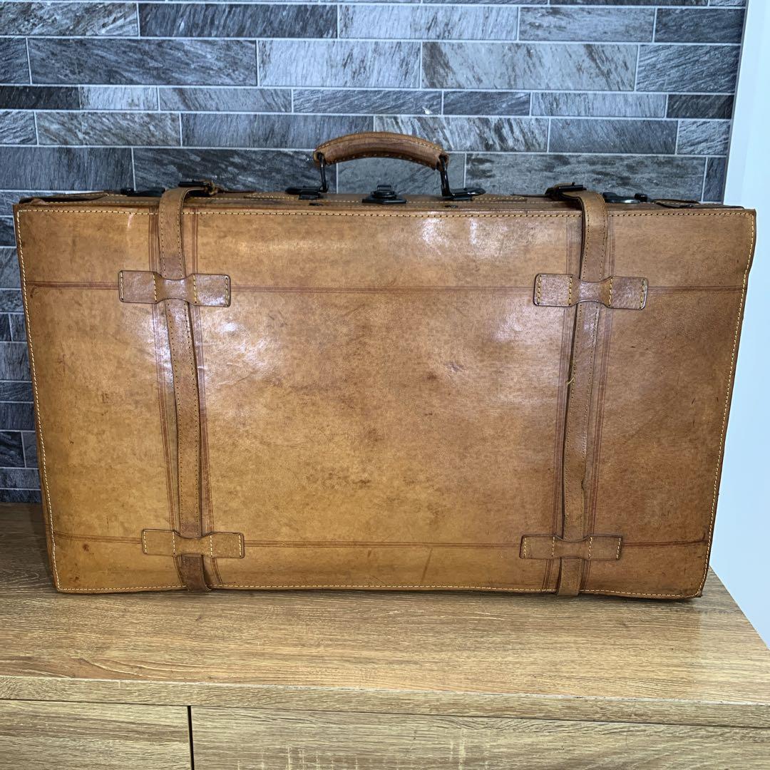 イタリア産　ヴィンテージ　レザー　本革　トランクケース　トラベルバッグ　キャメル