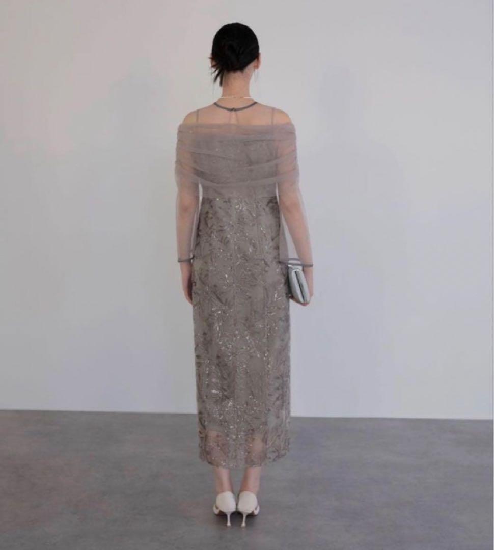 Leja チュールオフショルダー グレー パーティードレス オケージョンドレス