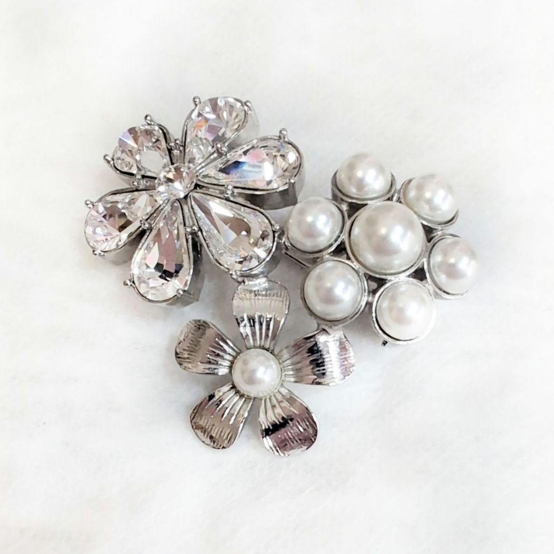 未使用級✨ルネ クリスタルフラワーブローチ パール ビジュー パール シルバー