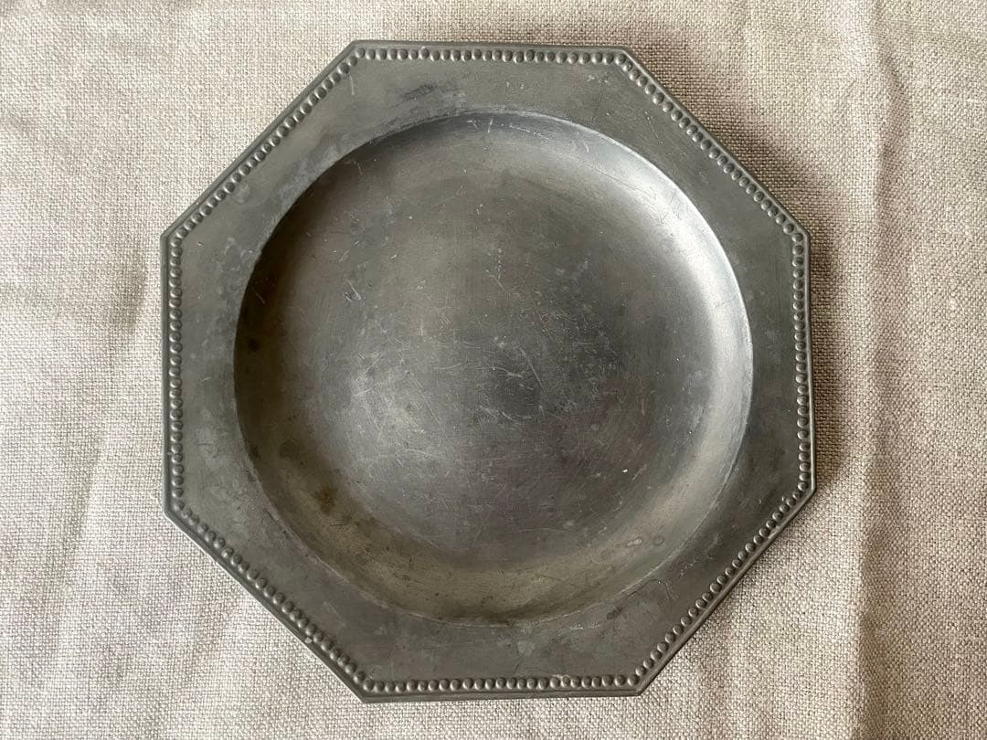 【レア希少】ピューターオクトゴナルプレート エタン フランスアンティーク19世紀