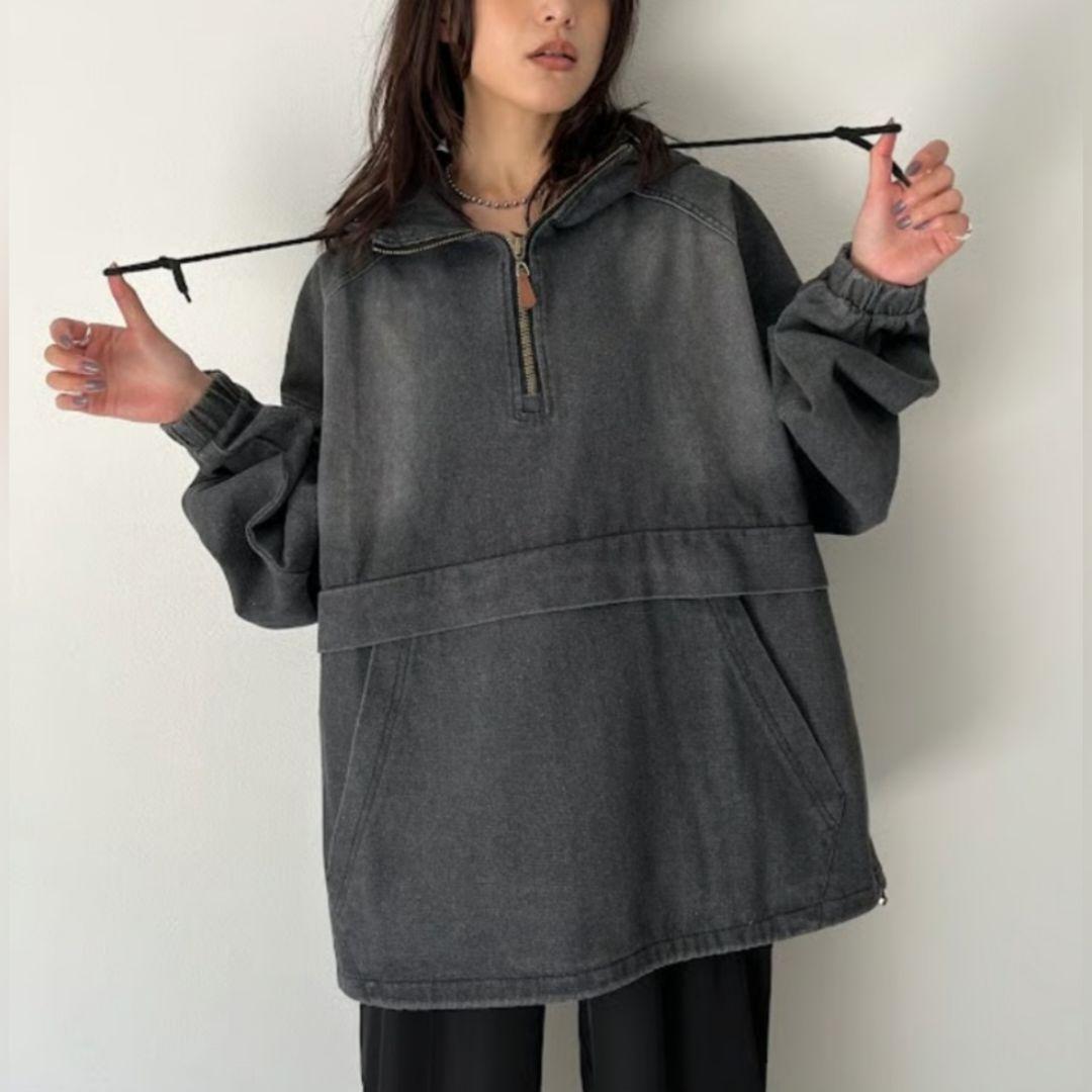 新品 AGAWD ハーフジップ デニムプルオーバー ブラック ヤマダヤ