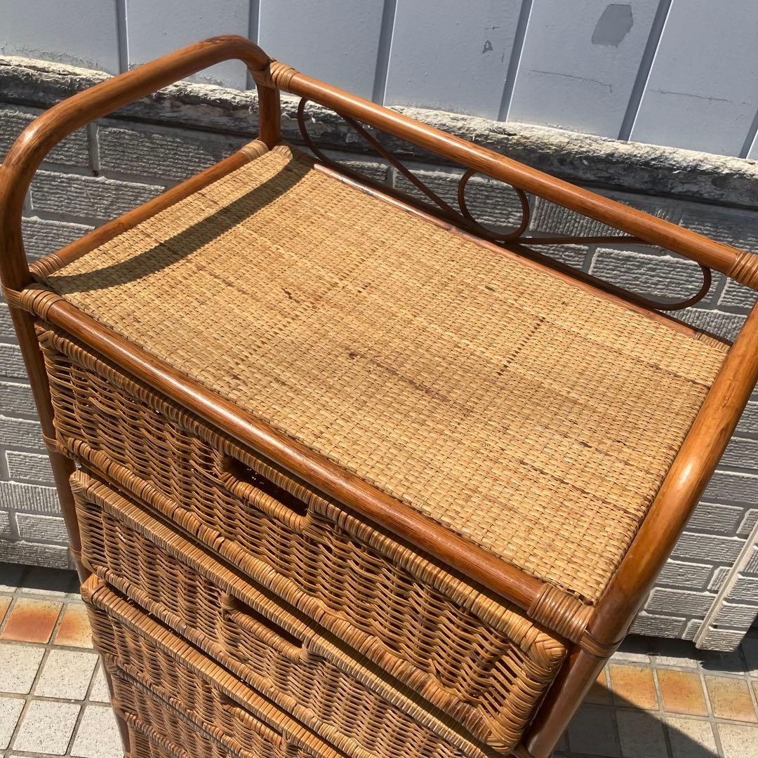 昭和レトロ ラタンチェスト 5段 引き出し箪笥 古家具 ビンテージヴィンテージ