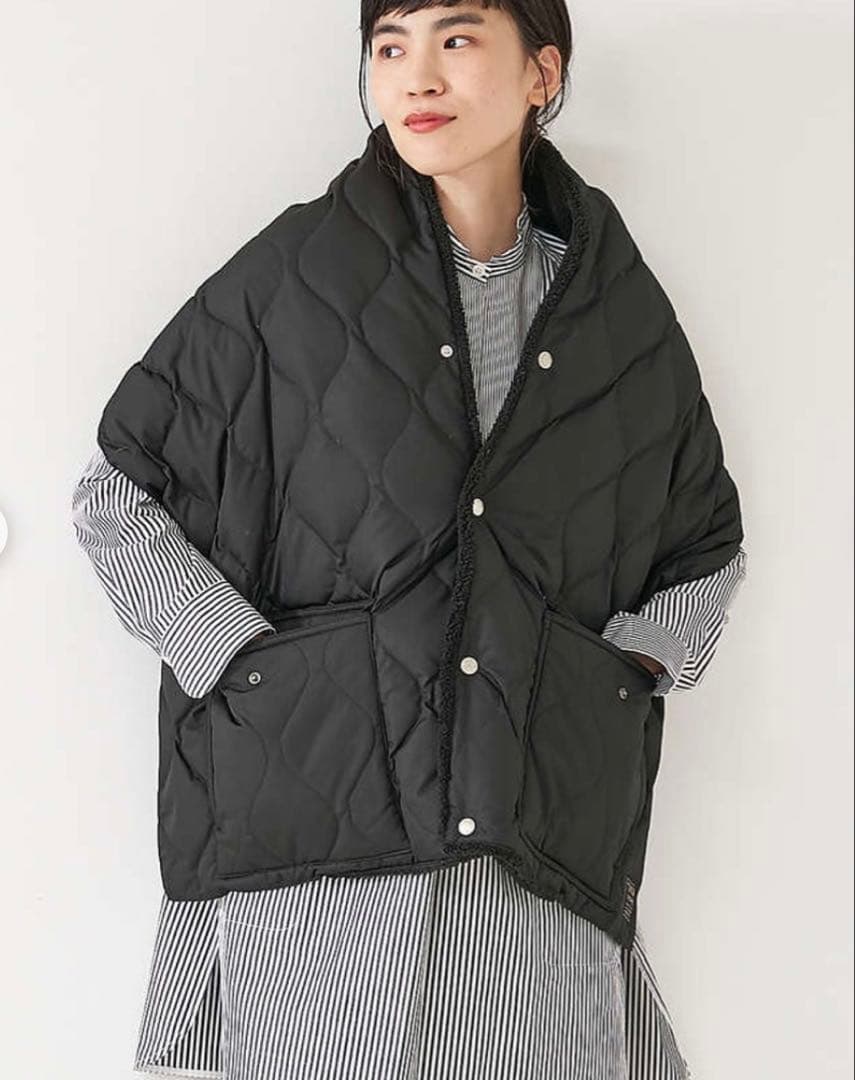 タイオン ミリタリーリバーシブル ダウン×ボア ストール ブラック　ユニセックス