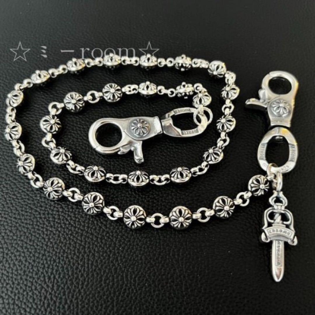 ウォレットチェーンS925 コーティングクロスボールチェーンヴィンテージ ダガー