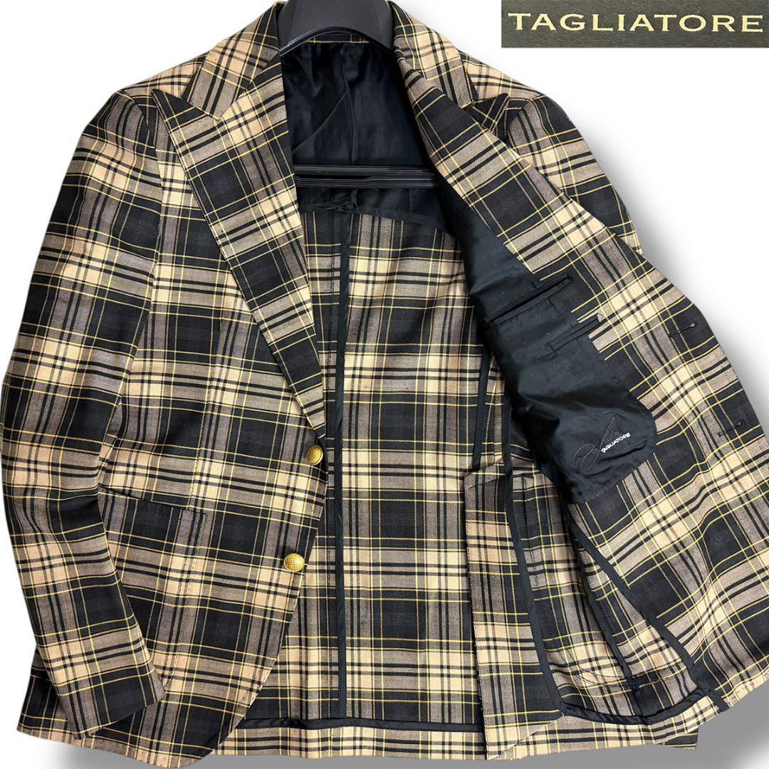 J6222 美品 タリアトーレ pino金ボタンセミツイードジャケット 茶48