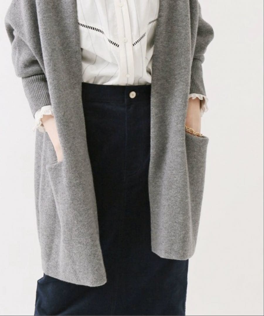 新品タグ付 イエナ ウールカシミヤ ガウンカーディガン ネイビー ロング 紺