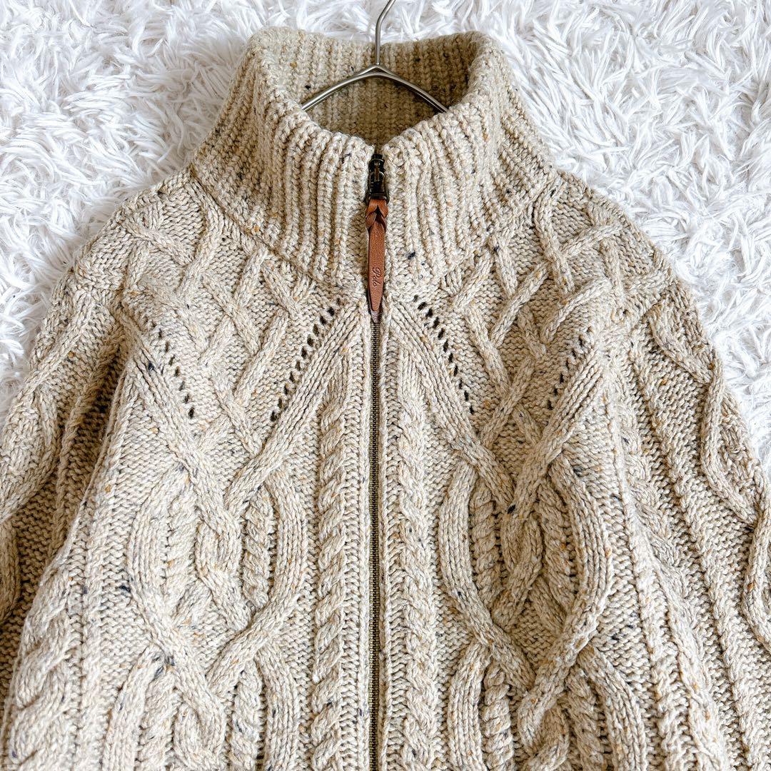 美品⁂ポロラルフローレン⁂ケーブルニット　ジップアップ　レザー　アルパカ混　M