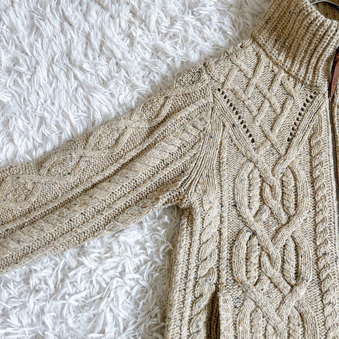 美品⁂ポロラルフローレン⁂ケーブルニット　ジップアップ　レザー　アルパカ混　M