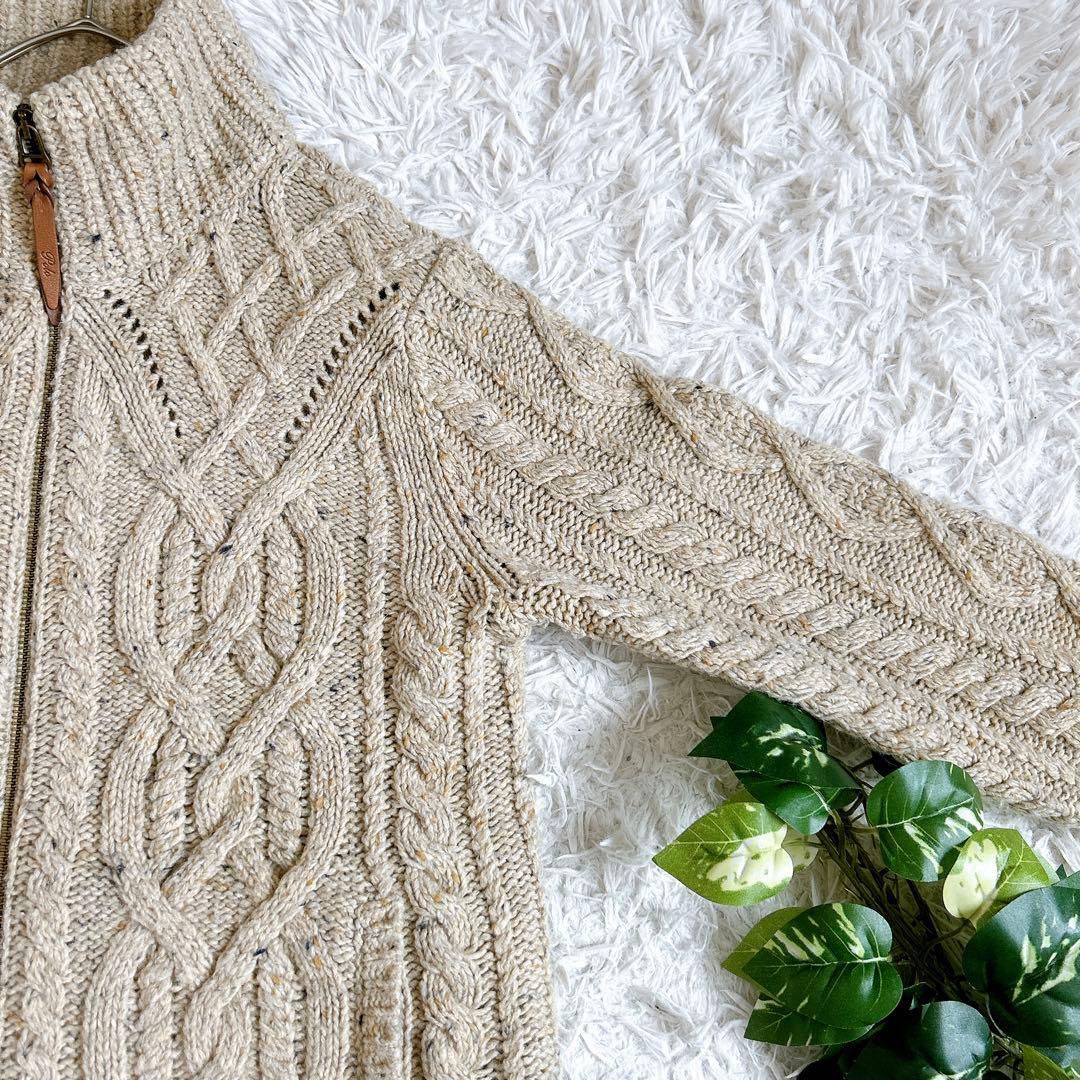 美品⁂ポロラルフローレン⁂ケーブルニット　ジップアップ　レザー　アルパカ混　M