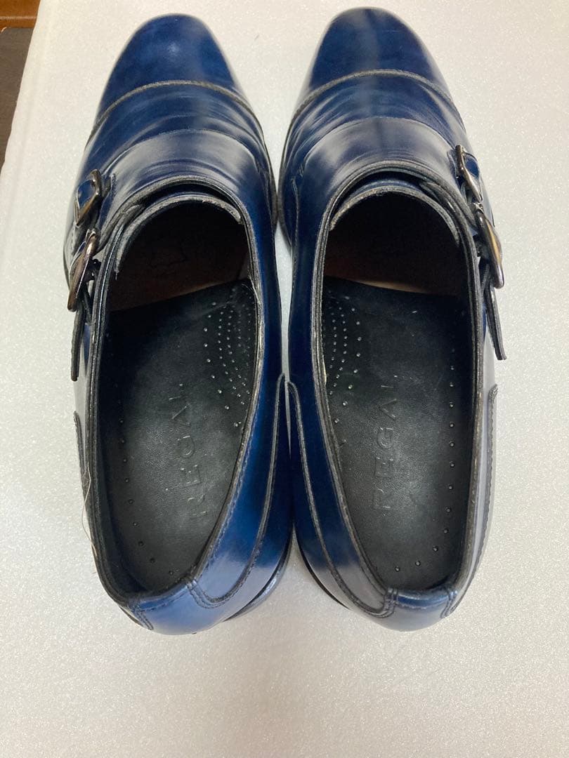 リーガル革靴　ダブルモンク　青色