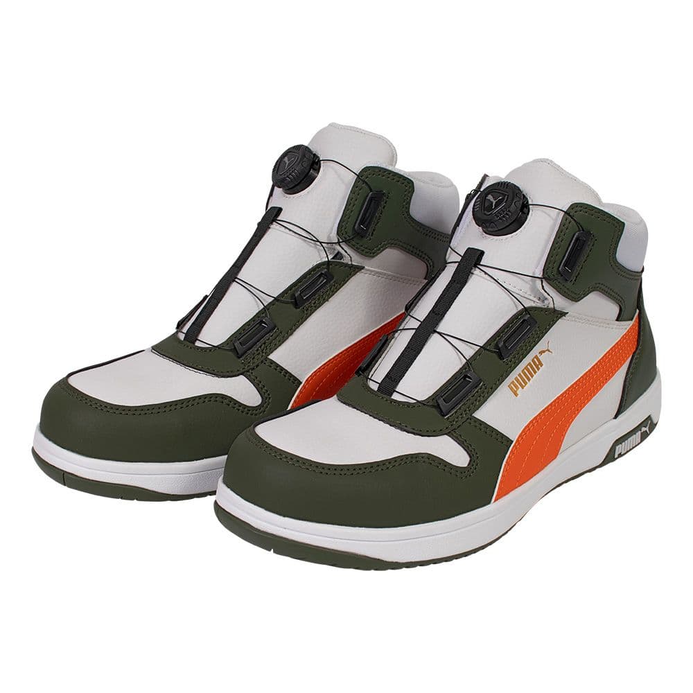 プーマ安全靴#63.222 28.0cmフロントコートホワイト＆グリーンディスク