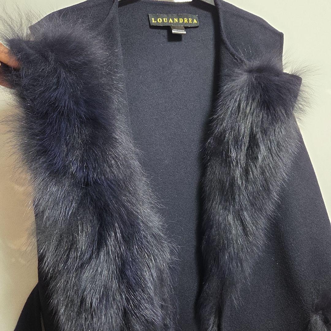 新品　LOUANDRA ネイビー ファー付きベスト　フォックスファー　ジレ