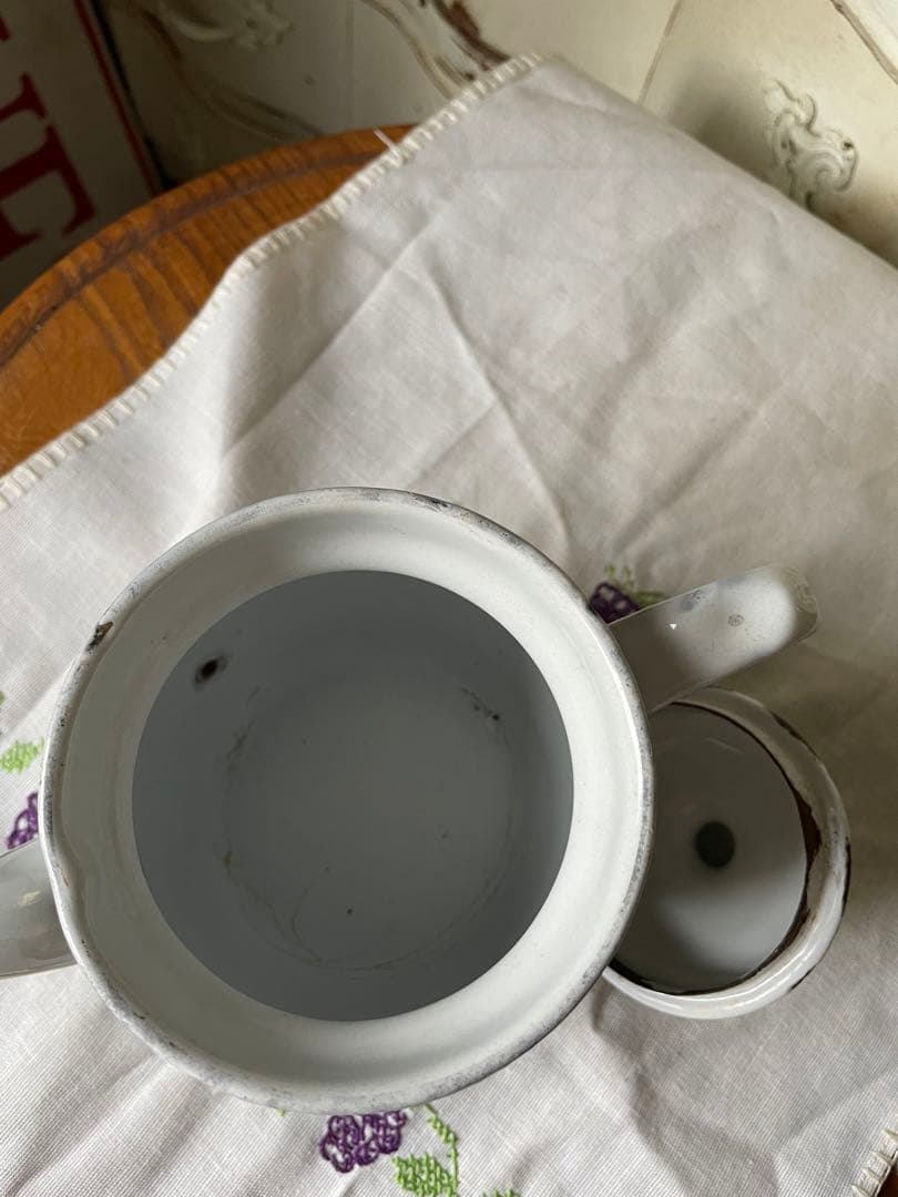 フランス　アンティーク　ホーロー　コーヒー　ティー　ポット　ガーランド　BB社