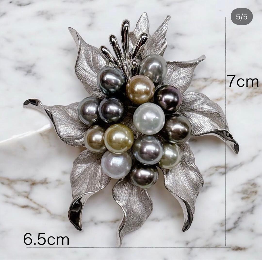【SILVER パールブローチ】