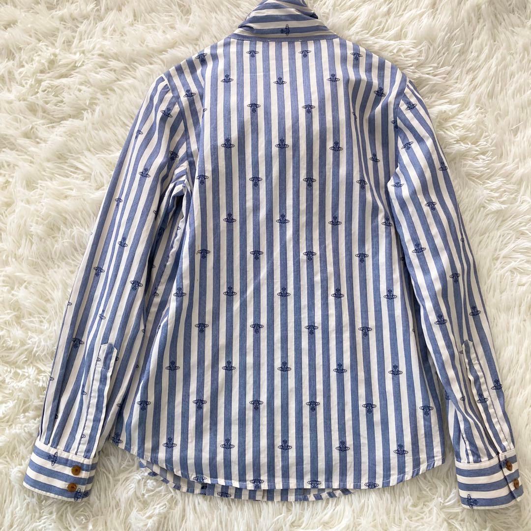 ヴィヴィアンウエストウッド リボン ストライプシャツ 3 オーヴ刺繍 ブルー