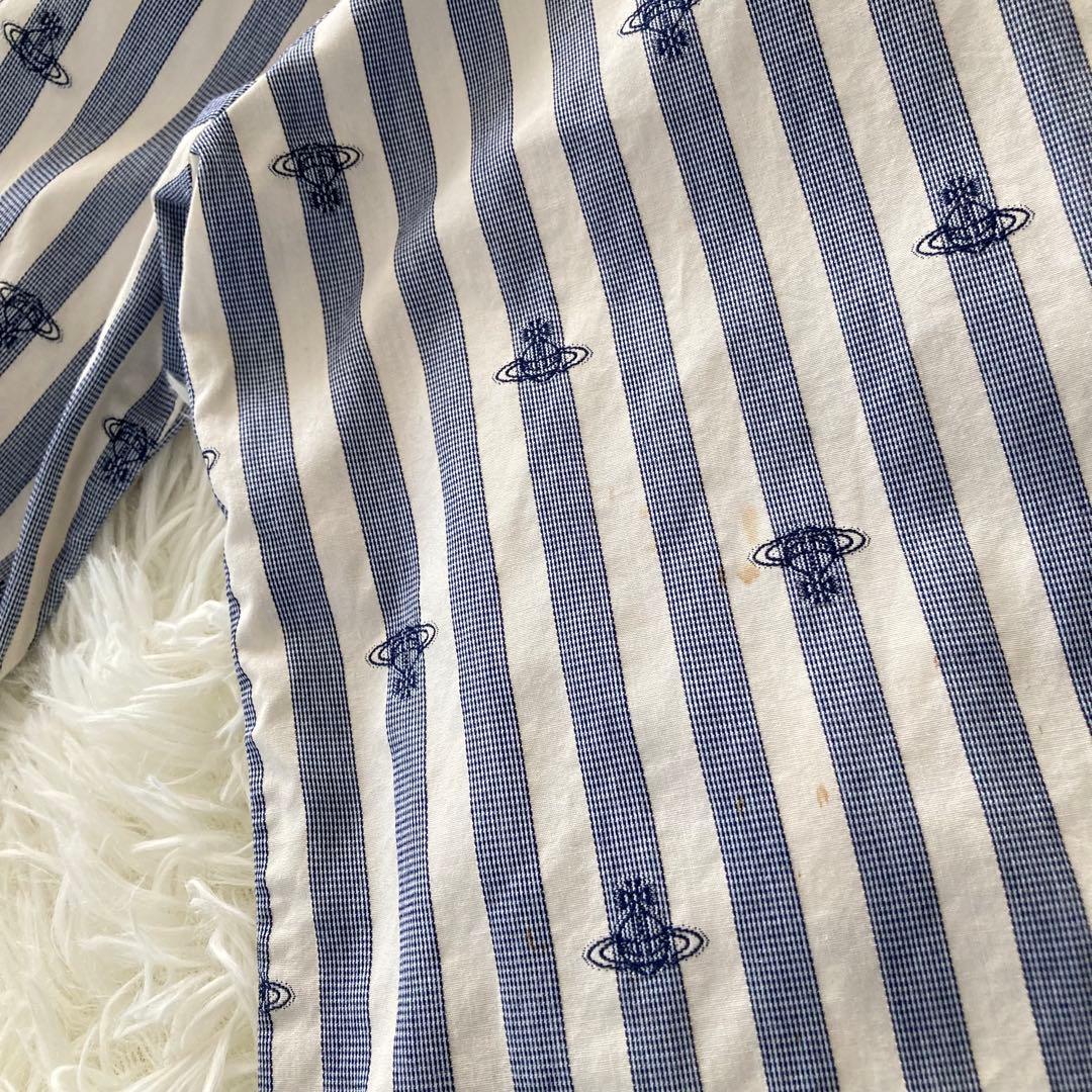 ヴィヴィアンウエストウッド リボン ストライプシャツ 3 オーヴ刺繍 ブルー