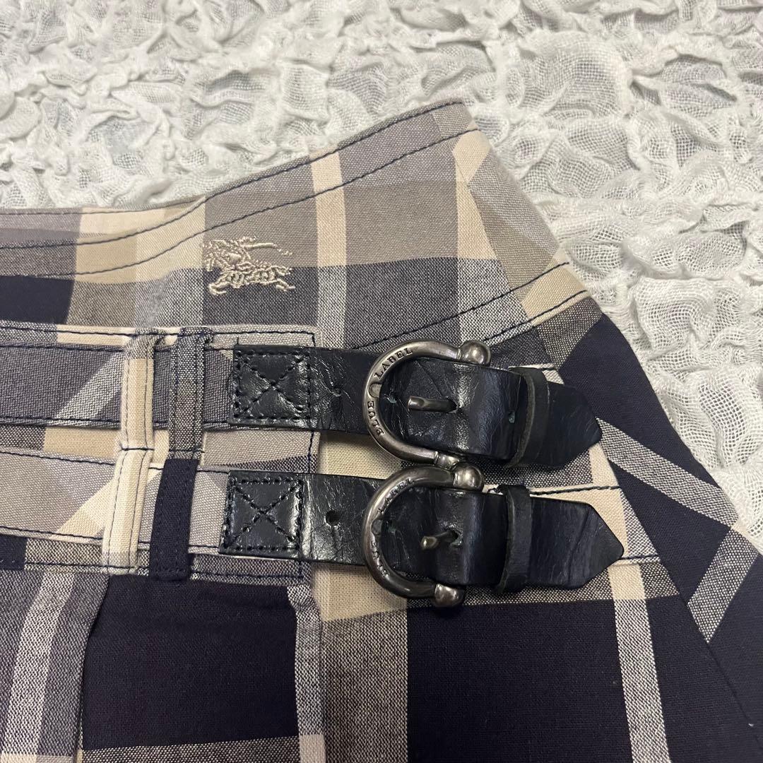 牛革ベルト【BURBERRY バーバリーブルーレーベル】プリーツスカート ミニ