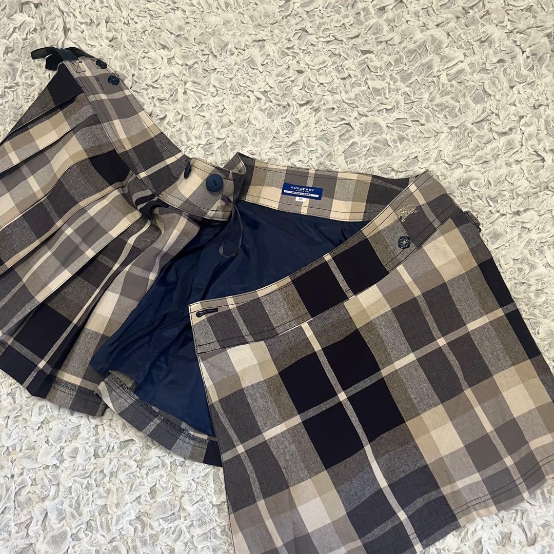 牛革ベルト【BURBERRY バーバリーブルーレーベル】プリーツスカート ミニ