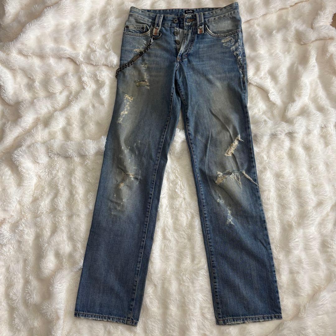 ドルガバ ウォッシュド ダメージ チェーン デニムパンツ