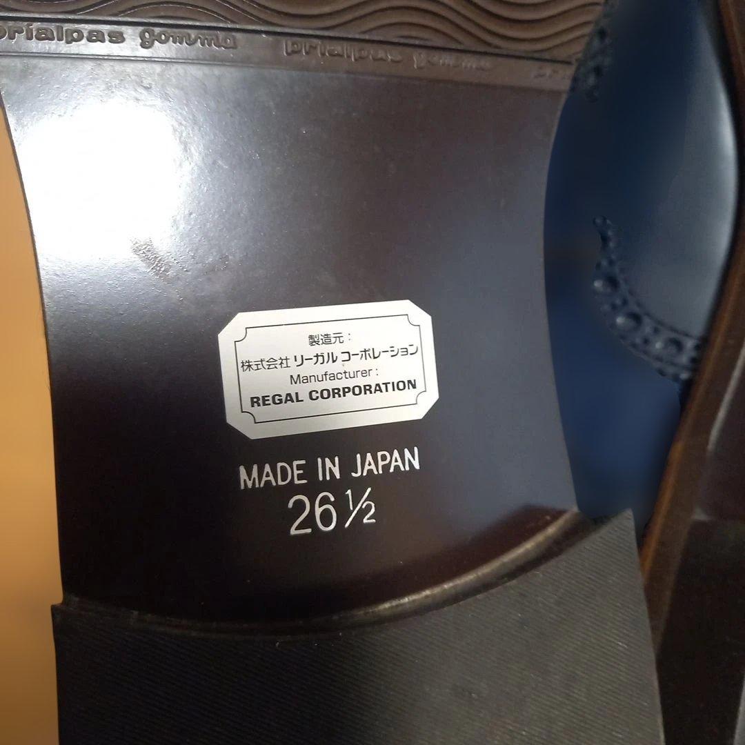 美品　REGAL　リーガル　ネイビー レザー デニム ウィングチップ シューズ