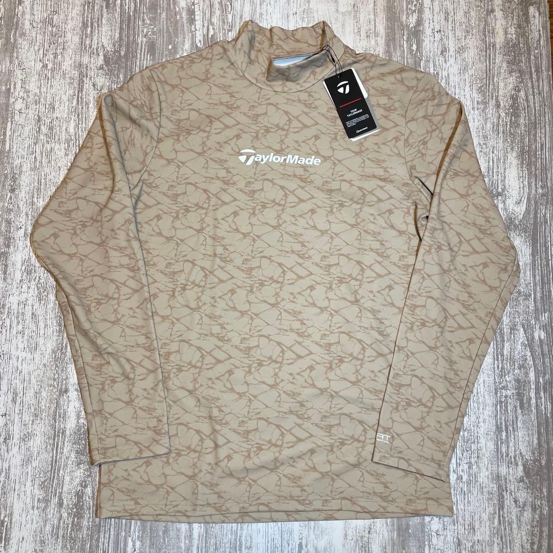 テーラーメイド　ゴルフウェア　モックネックシャツ　Oサイズ　ベージュ柄