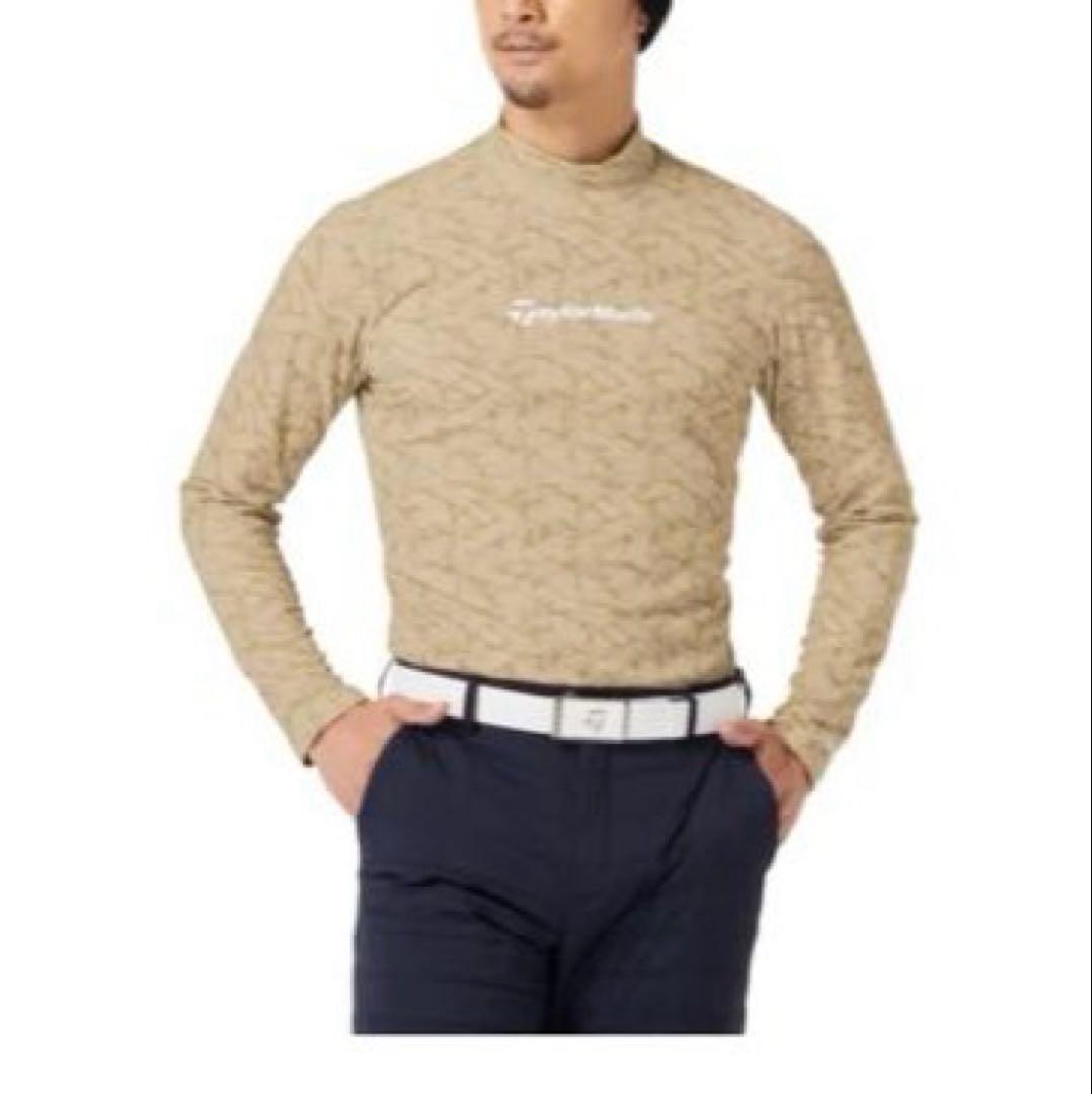 テーラーメイド　ゴルフウェア　モックネックシャツ　Oサイズ　ベージュ柄