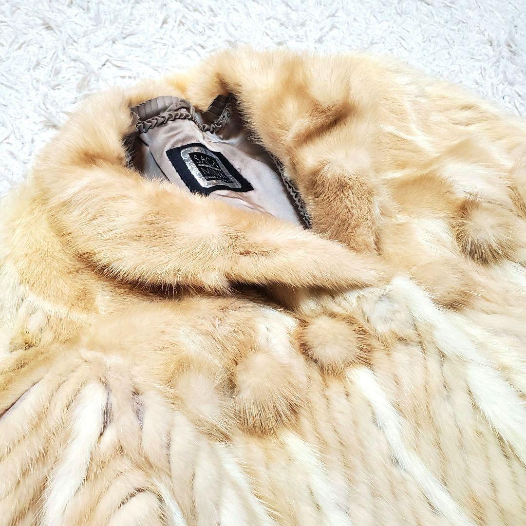 SAGA MINK サガミンク ファーコート ポンポン アイボリー系 サイズ11