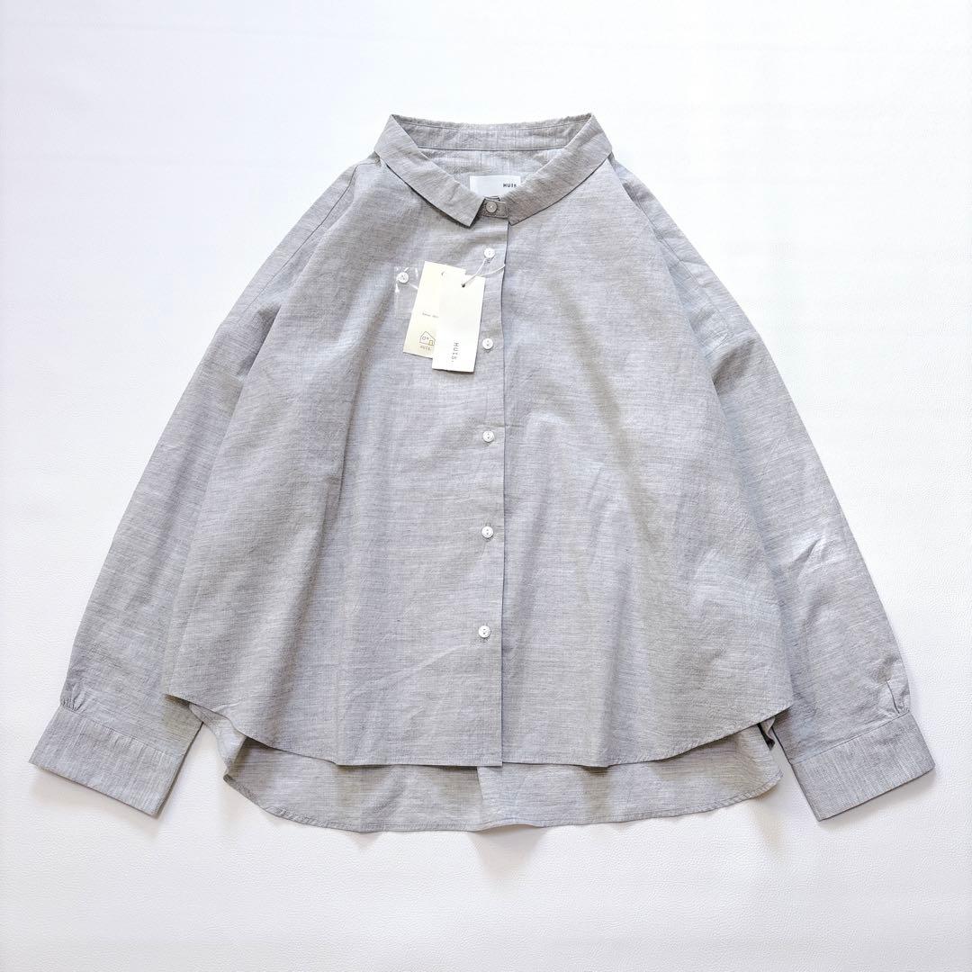 【タグ付き】遠州織物 HUIS. コードレーンワイドブラウス シャツ グレー