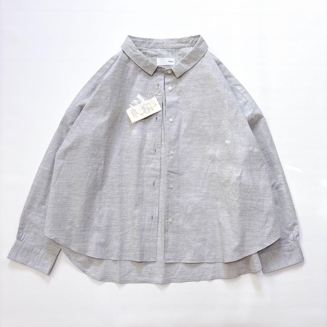 【タグ付き】遠州織物 HUIS. コードレーンワイドブラウス シャツ グレー
