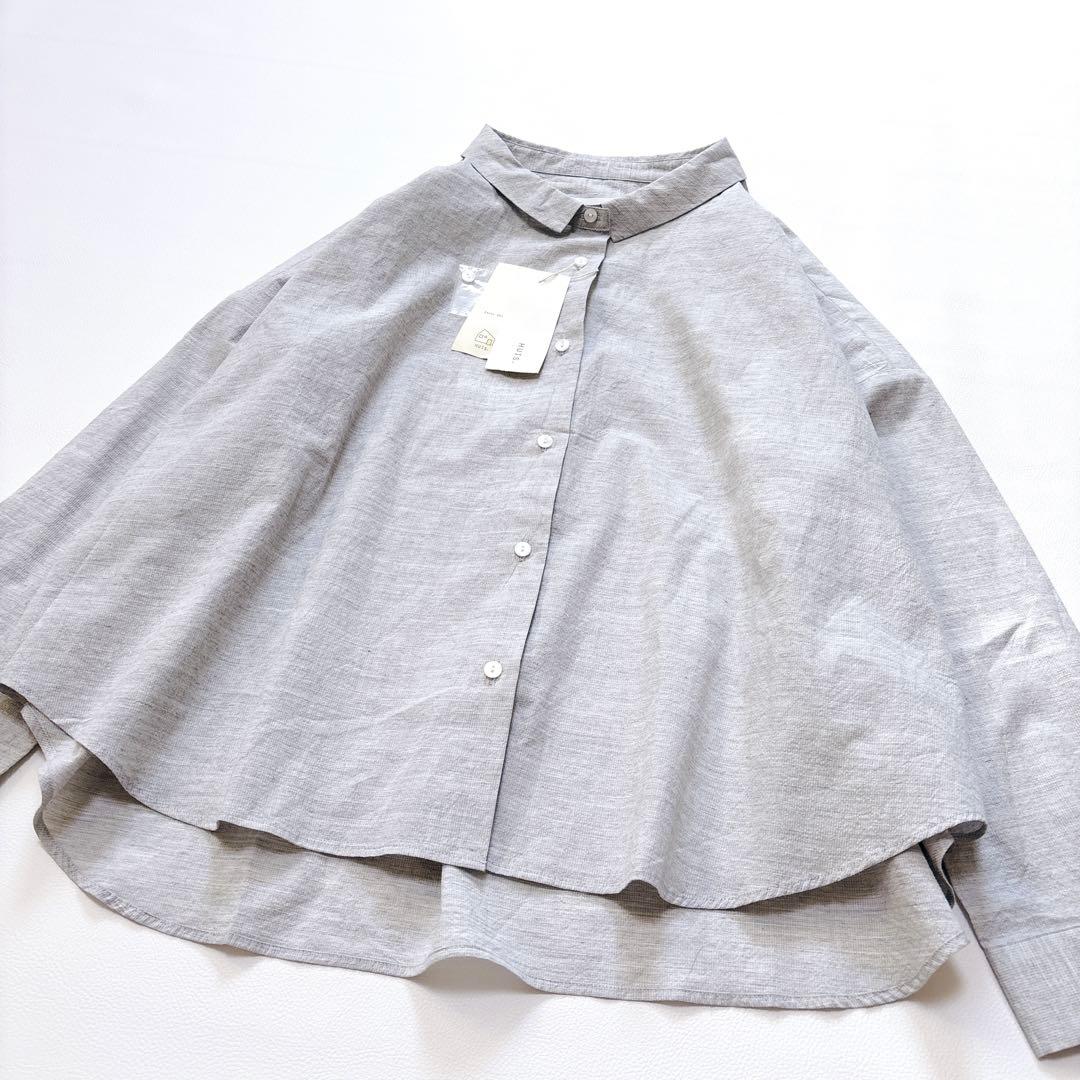 【タグ付き】遠州織物 HUIS. コードレーンワイドブラウス シャツ グレー