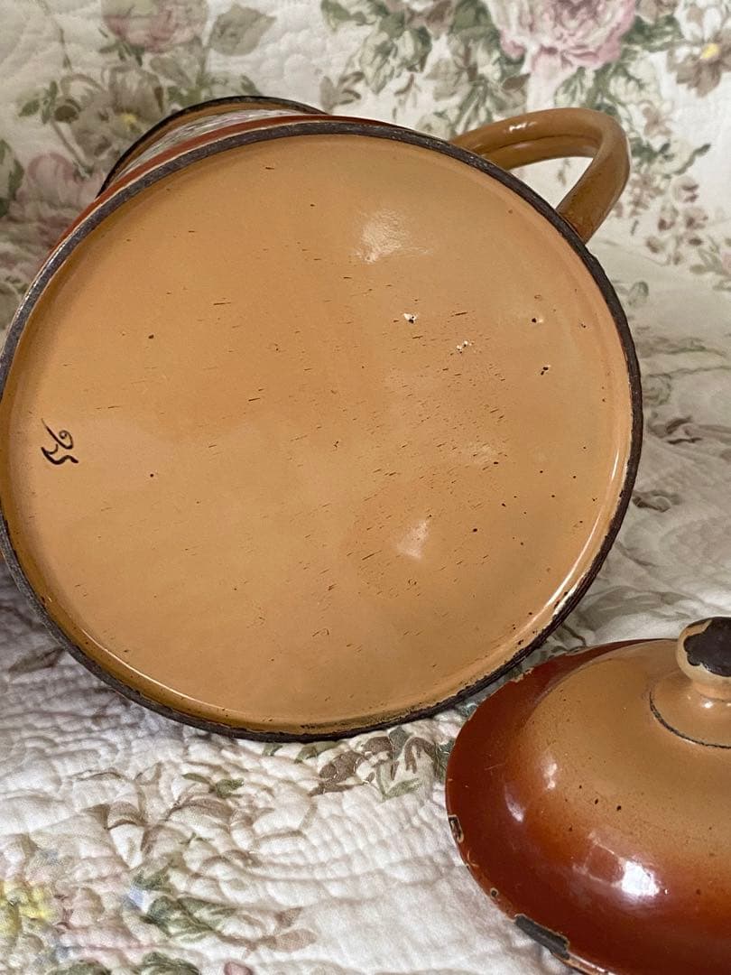 ＊フランスアンティーク＊ホーロー＊薔薇のポット＊