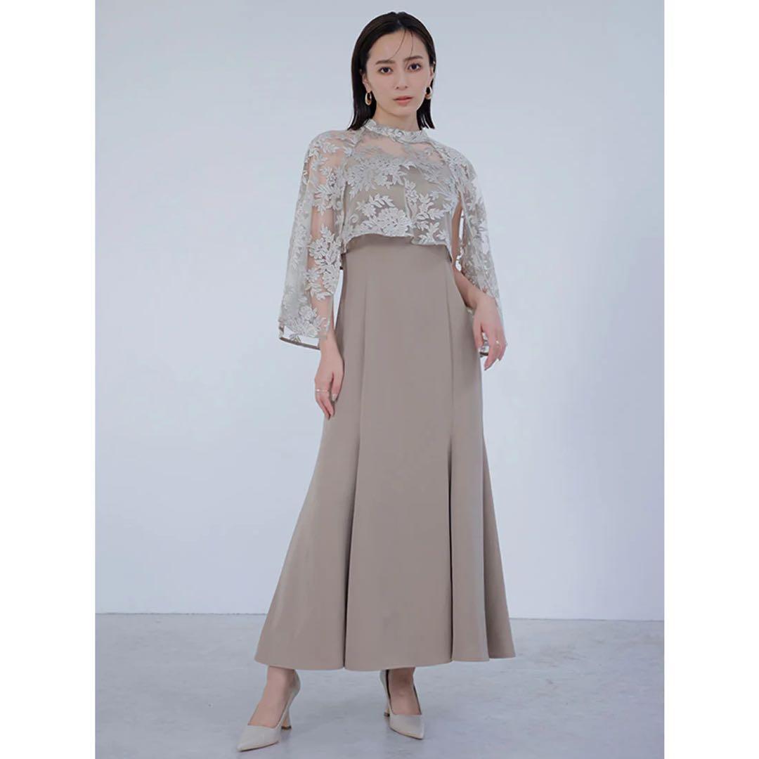 anuans エンブロイダリーレースケープセットドレス ベージュ S