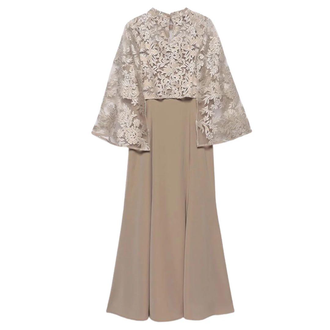 anuans エンブロイダリーレースケープセットドレス ベージュ S
