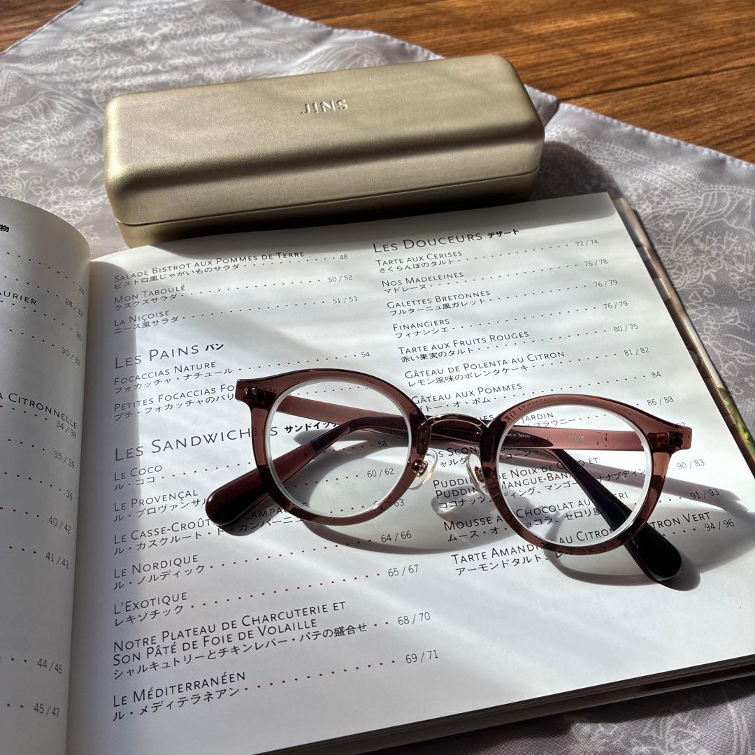 JINS 目が小さくならないメガネ ライトブラウン ケースメガネ拭、サングラス付