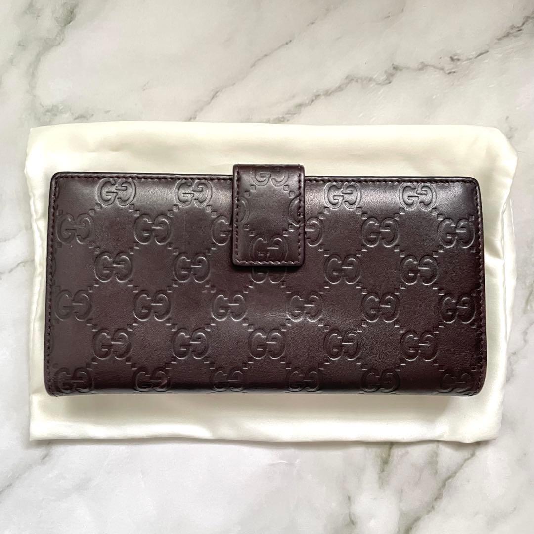 GUCCI グッチ　長財布　シマレザー　ロゴプレート 美品　0122-④