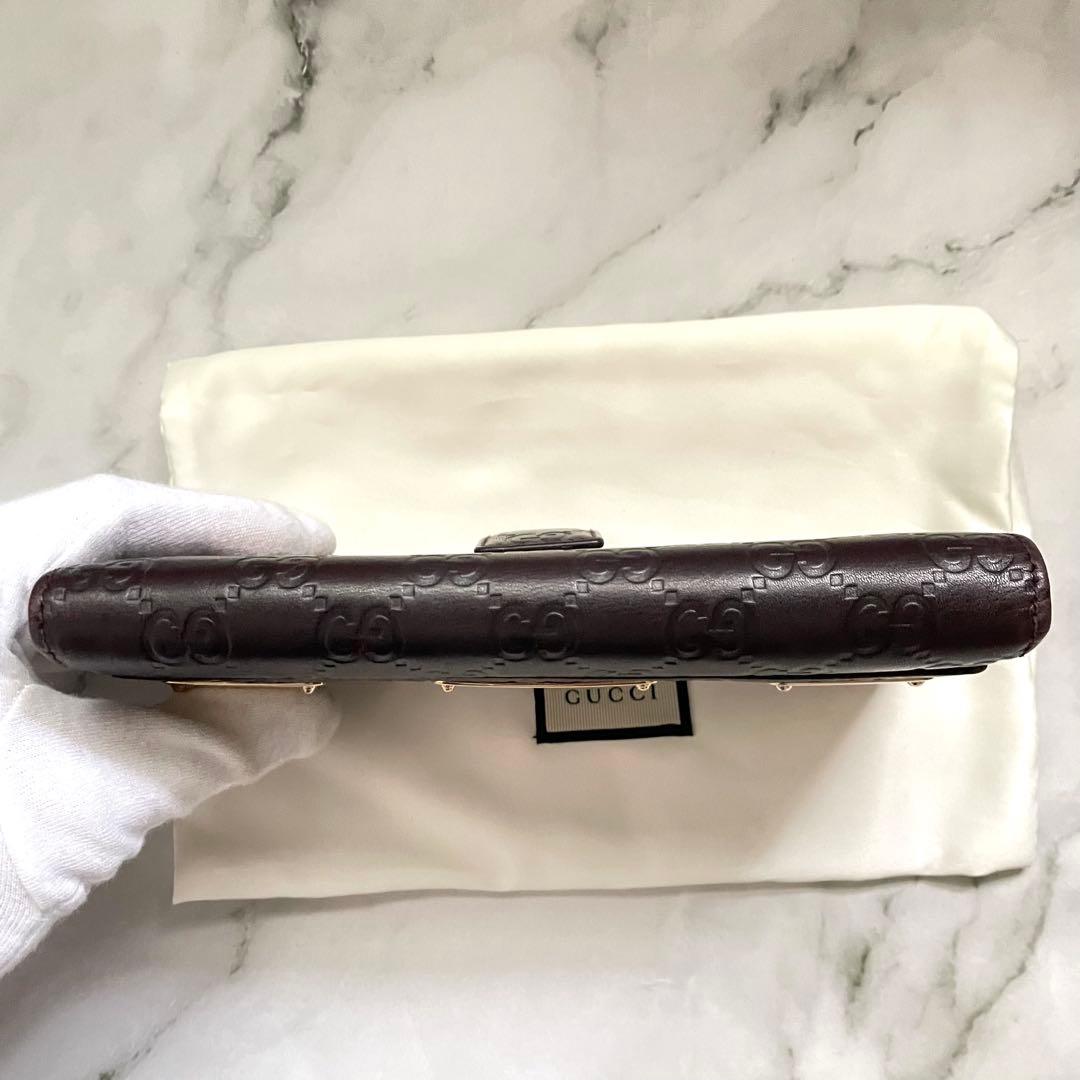 GUCCI グッチ　長財布　シマレザー　ロゴプレート 美品　0122-④