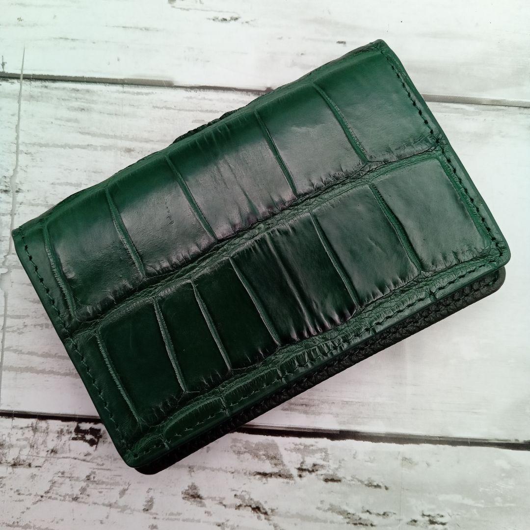 クロコダイル　クロコ　緑　名刺入れ　カードケース　本革