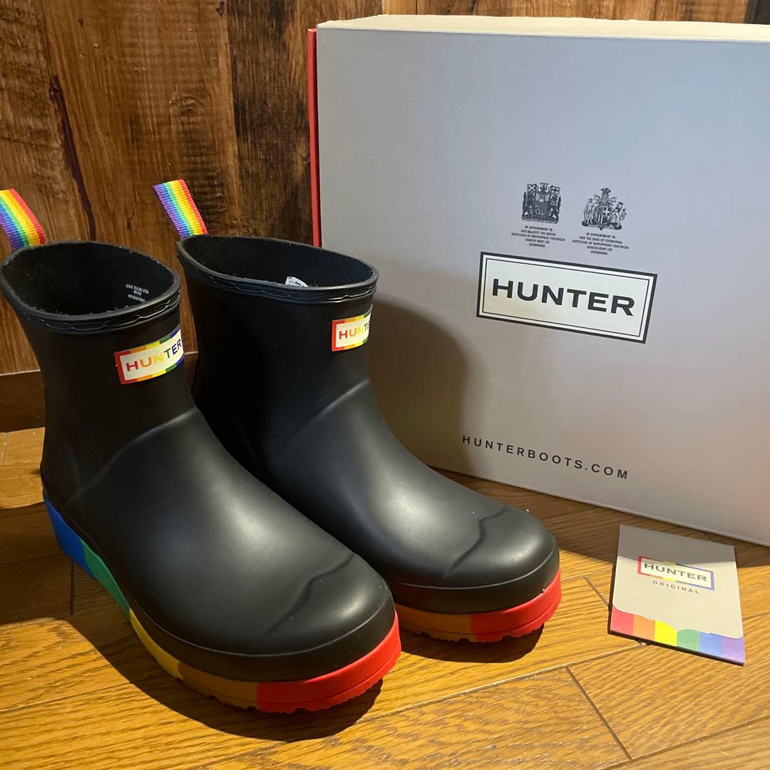 HUNTER ハンター長靴 UK6/ブラック/レインボーカラー正規品正規箱付き