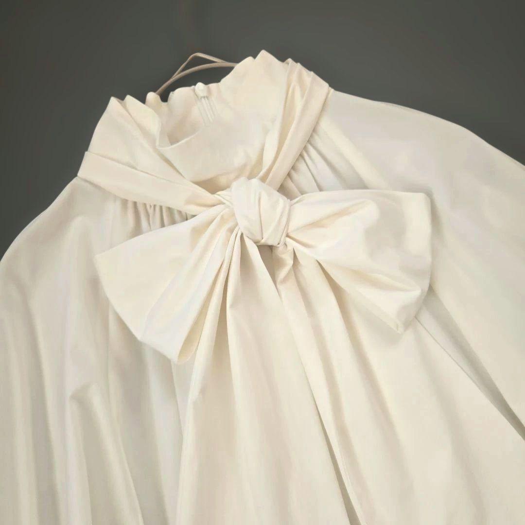 25SS 美品 UNTITLED ボウタイ付スタンドネック ボリュームブラウス