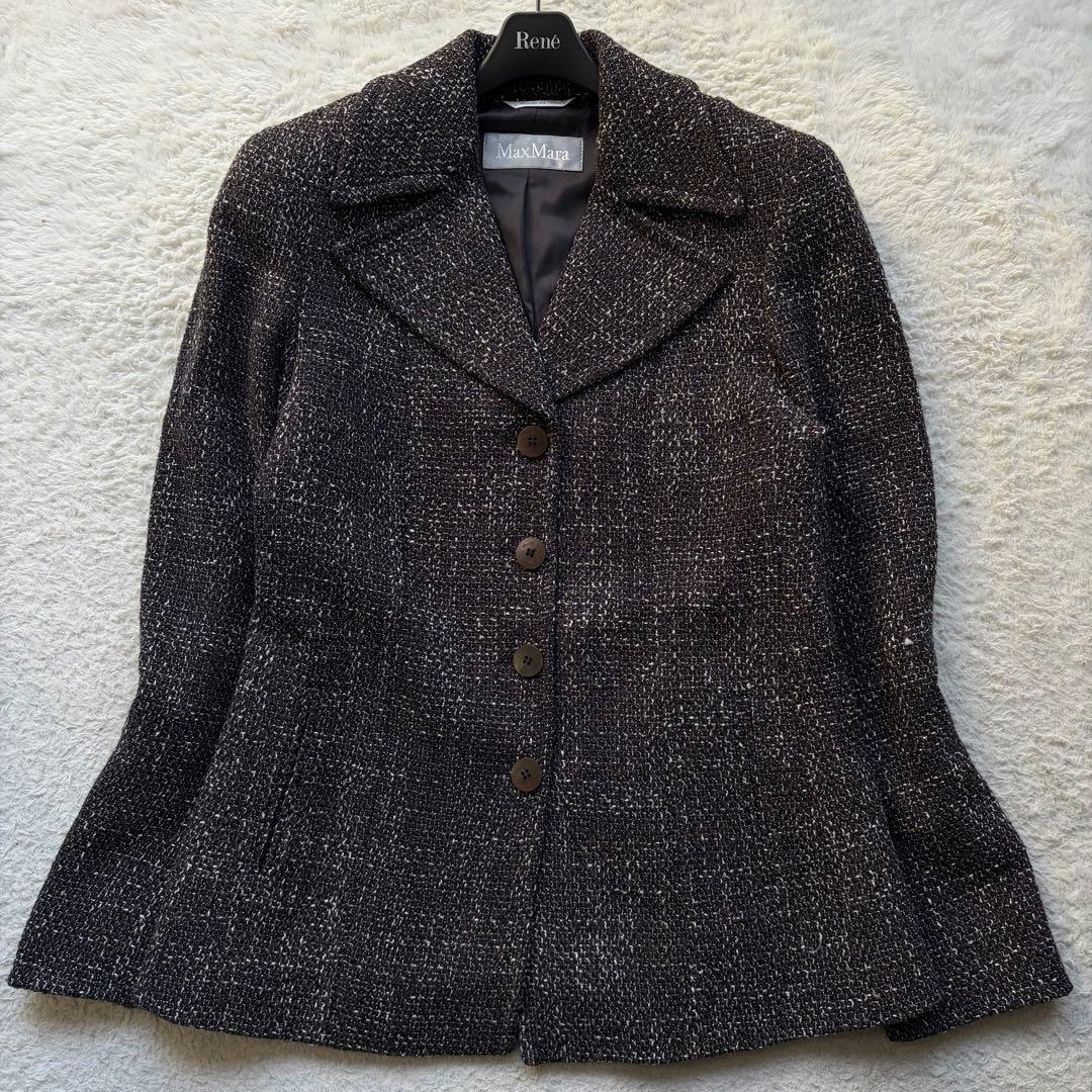 【美品】マックスマーラ スカートセットアップ ツイード ウール ブラウン系 L