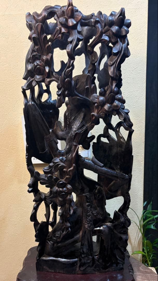 黒檀 木彫 細密彫刻 女神 83cm 大型 バリ　木彫　アジアン　ラマーヤナ神話