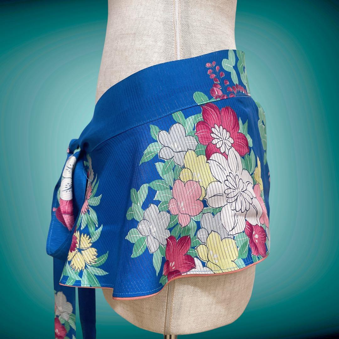 花柄 ビビッドブルー リボン サッシュベルト W70〜100cm水色 71005