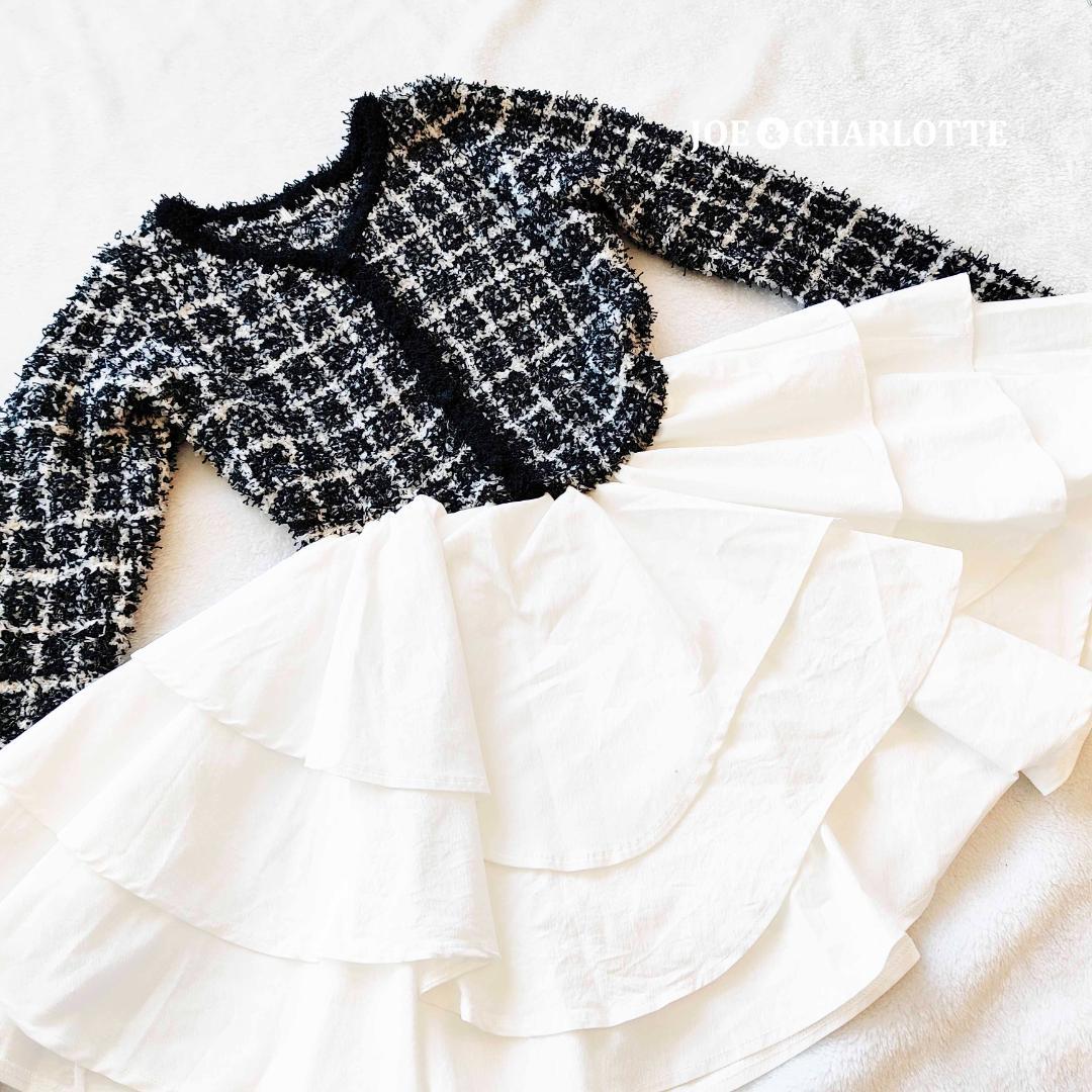 ダーリッチ darich ボリュームフリルツイードニットミニワンピース BLK