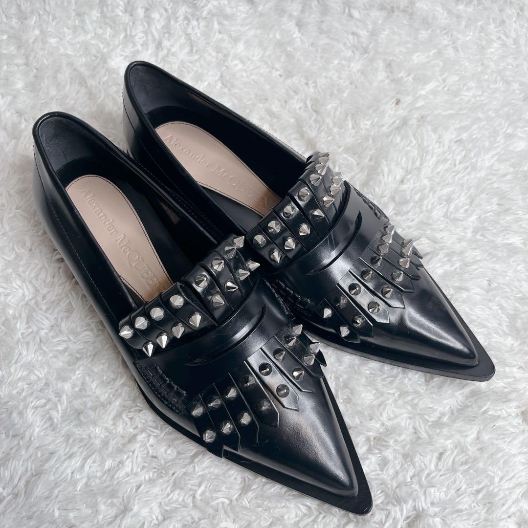 美品 アレキサンダーマックイーン スタッズ 革靴 ローファー ポインテッドトゥ