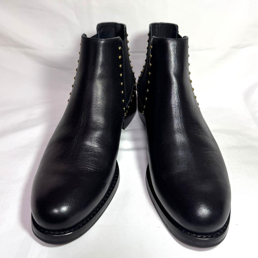 【極美品】ファビオルスコーニ　黒 レザー サイドゴア スタッズ付き 24.5